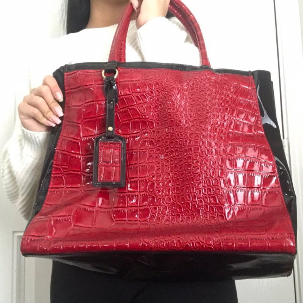 RARE ELIZABETH ARDEN LARGE RED BLACK TOTE PURSE